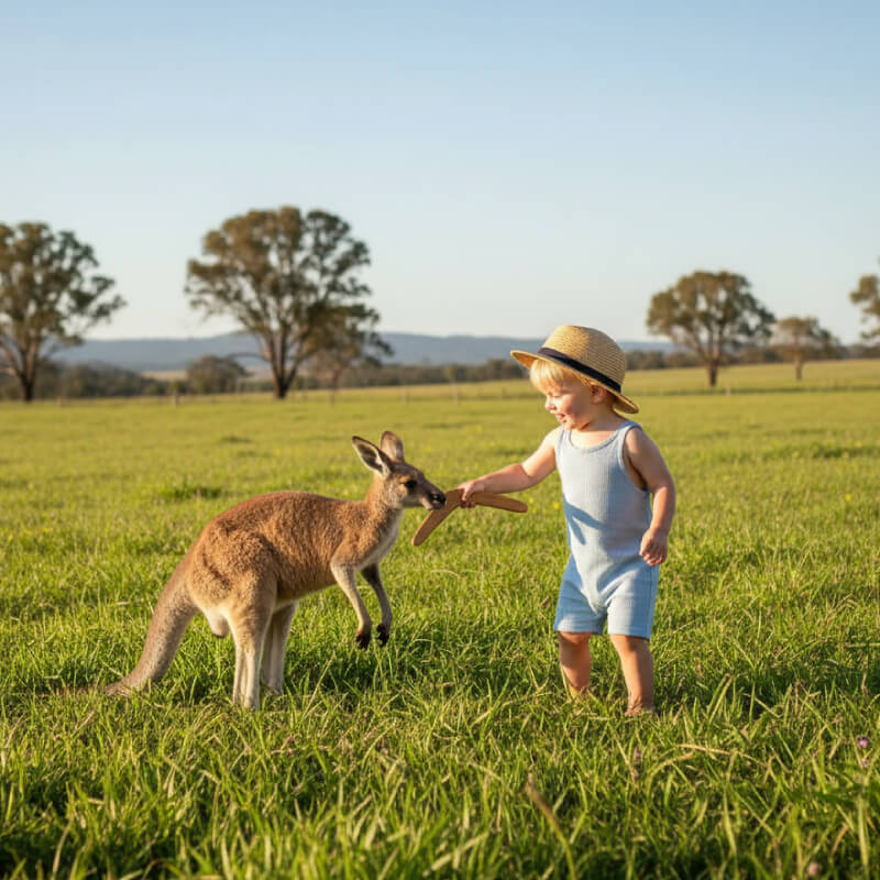 Australian child playing kangaroo